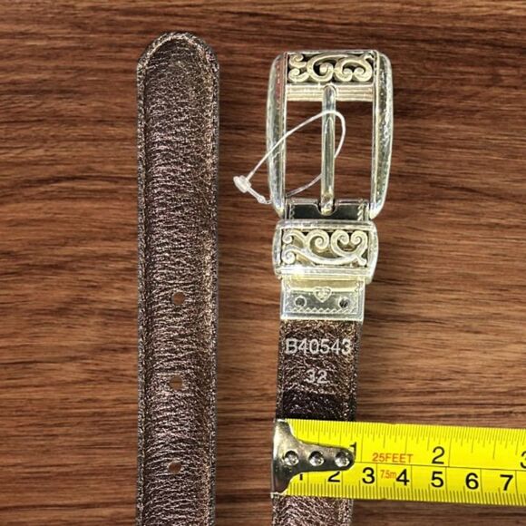 BRIGHTON Reversible Womens Belt Shiny Oil Rubbed Bronze Color, Silver Buckle
